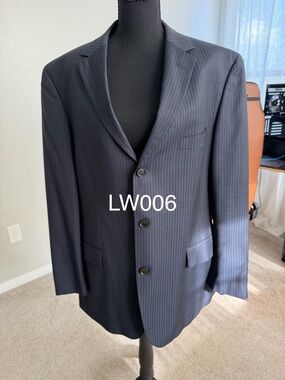 Men's Navy Pinstripe Blazer - Classic Three-Button Suit Jacket